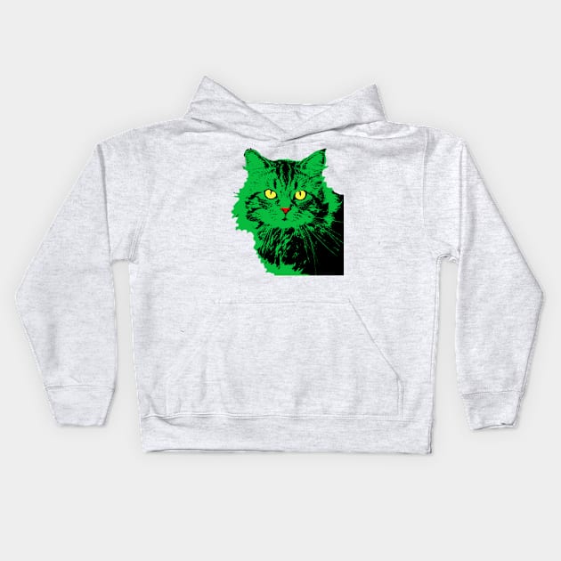 CAT POP ART  GREEN Kids Hoodie by NYWA-ART-PROJECT